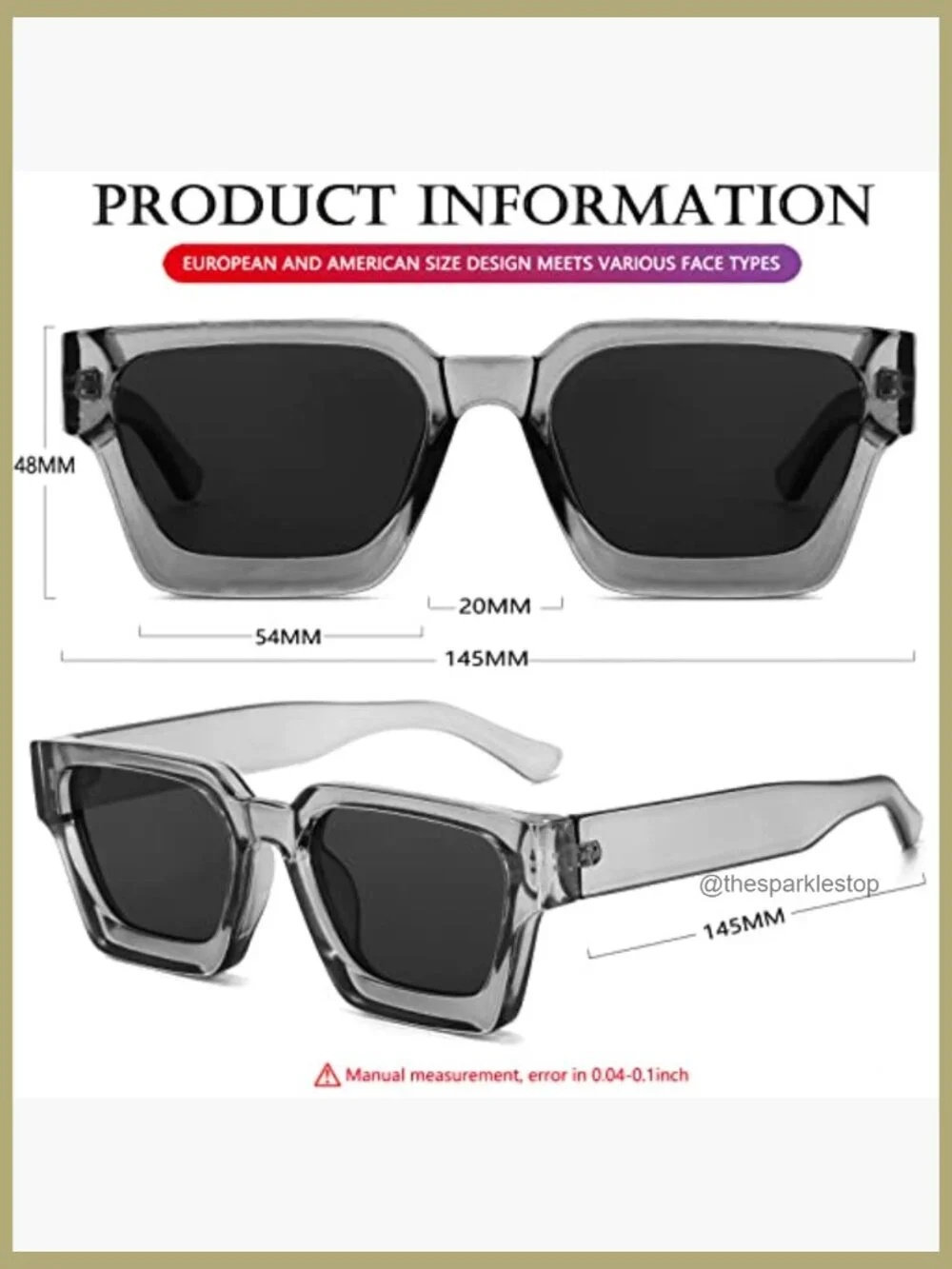 Square Thick Frame Sunglasses Polarized UV Protection Acetate Retro Shades